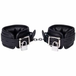 Best Sale 🥰 Bondara Luxe Erotica Black Leather Lockable Ankle Cuffs 💯