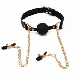 Bondage props Sale 8 Brand new ๐ Bondara Luxe Gilded Cage Ball Gag With Nipple Clamps ๐