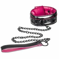 Coupon 😀 Bondara Choke Pink And Black Faux Leather Collar With Leash 😀