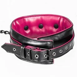 Coupon 😀 Bondara Choke Pink And Black Faux Leather Collar With Leash 😀 -Bondage props Sale unnamed file 19