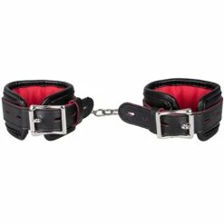 Budget 💯 Bondara Black Faux Leather Red Suede Padlocked Handcuffs 👍