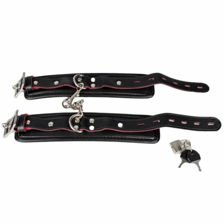 Budget ๐ฏ Bondara Black Faux Leather Red Suede Padlocked Handcuffs ๐ 4 Budget ๐ฏ Bondara Black Faux Leather Red Suede Padlocked Handcuffs ๐ - Image 2