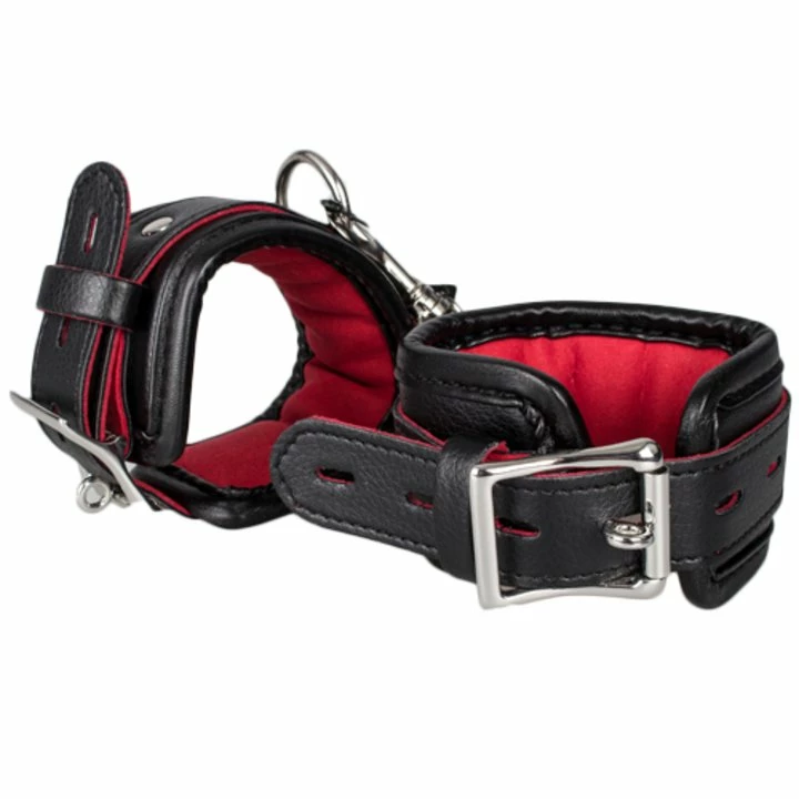 Budget ๐ฏ Bondara Black Faux Leather Red Suede Padlocked Handcuffs ๐ 5 Budget ๐ฏ Bondara Black Faux Leather Red Suede Padlocked Handcuffs ๐ - Image 3