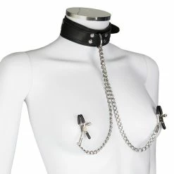 New ⌛ Bondara Luxe Leather Collar With Nipple Clamps 🥰