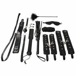 Brand new ⌛ Bondara Black Faux Leather Furry 10 Piece Bondage Set 🥰