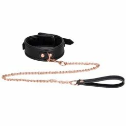 Outlet 👍 Bondara Black Faux Leather Collar With Rose Gold Leash 😍