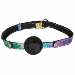 Hot Sale โค๏ธ Bondara Shiny B!tch Holographic Faux Leather Ball Gag ๐