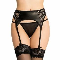 Discount 🤩 Bondara Siren Faux Leather And Lace Suspender Belt And G-String 🎉
