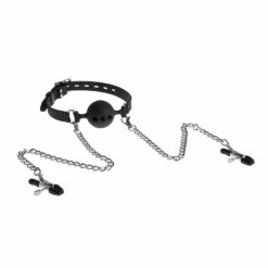 Best Sale 🧨 Bondara Silicone Kink Black Vented Ball Gag With Nipple Clamps 💯